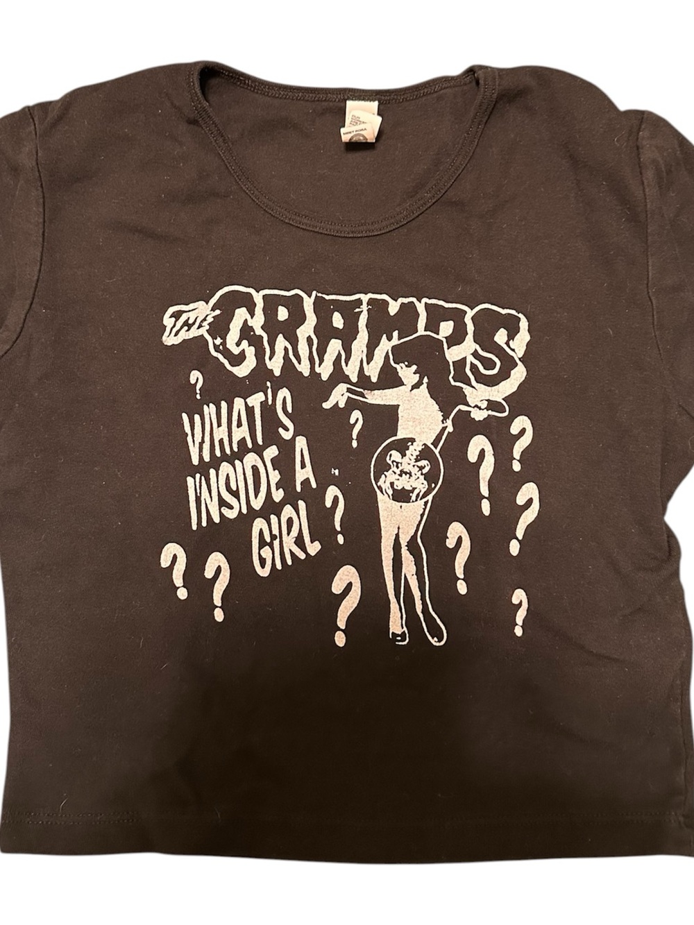 Gildan Black Crop Top with White Graphic "The Cramps"